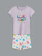 Crew Neck Printed Short Sleeve Girl's Short Pajamas Set